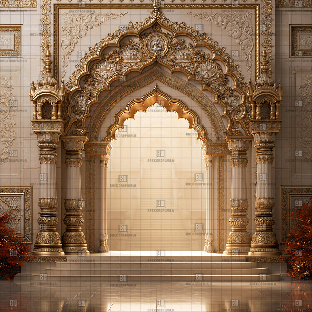 Grand Divine Ivory Shrine Ganesh Decoration Printed Backdrop