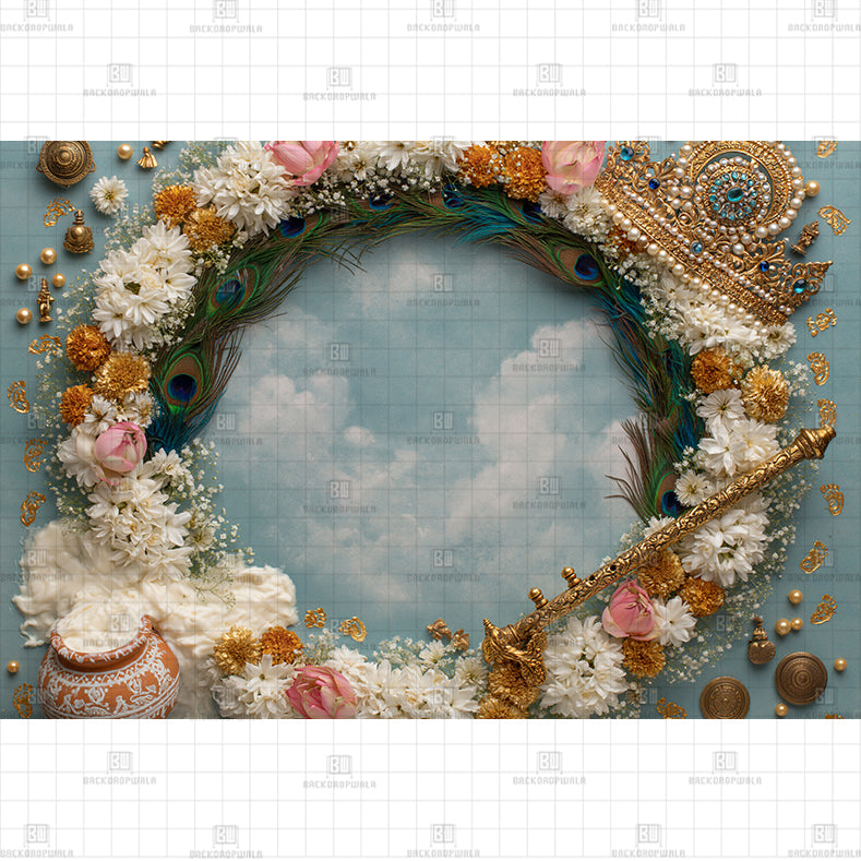 Luxury Emerald Peacock Nest Theme Born Baby Backdrop