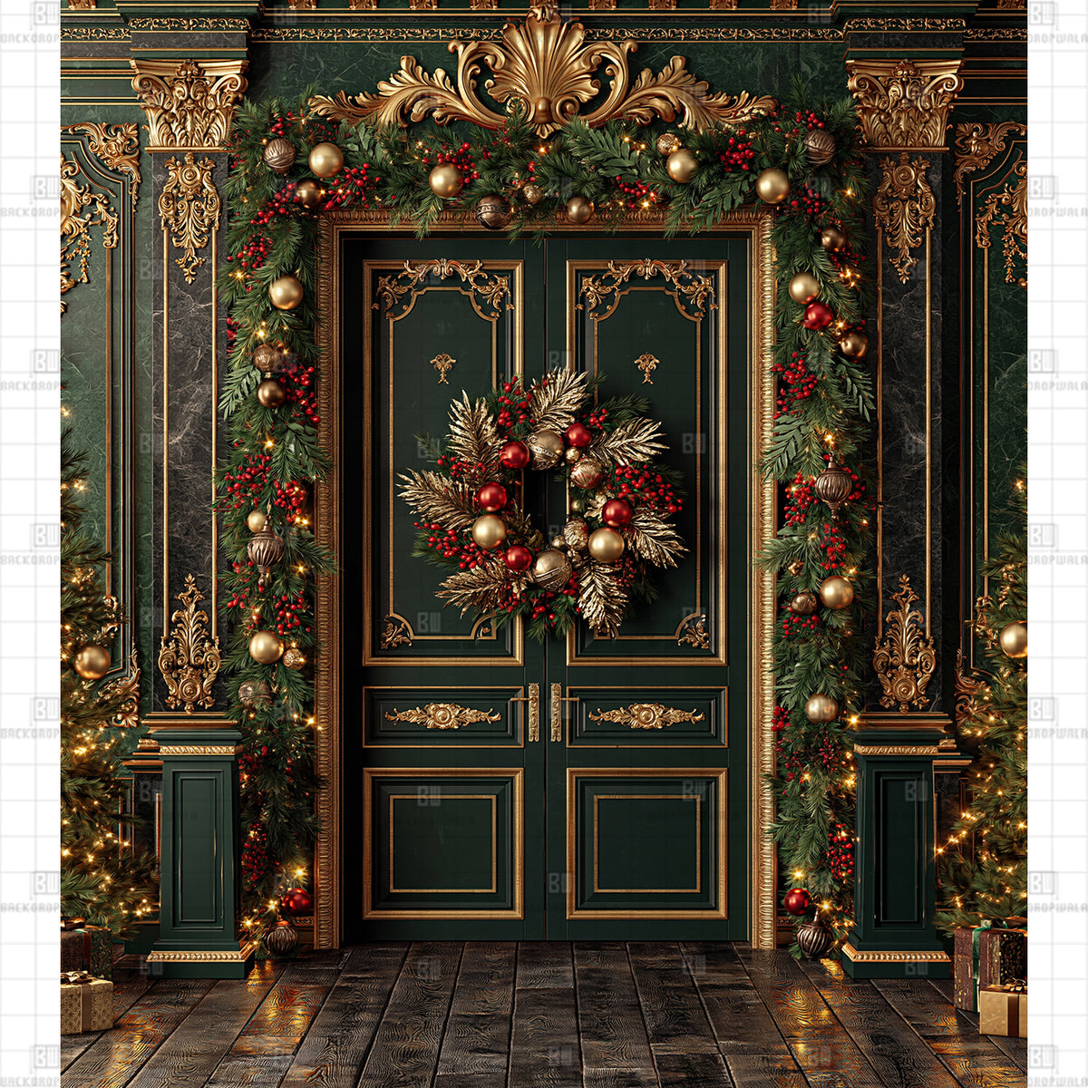 Regal Evergreen Door Printed Festival Backdrop