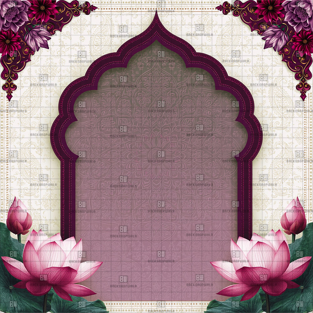Opulent Wine Red ArchwayGanesh Decoration Printed Backdrop