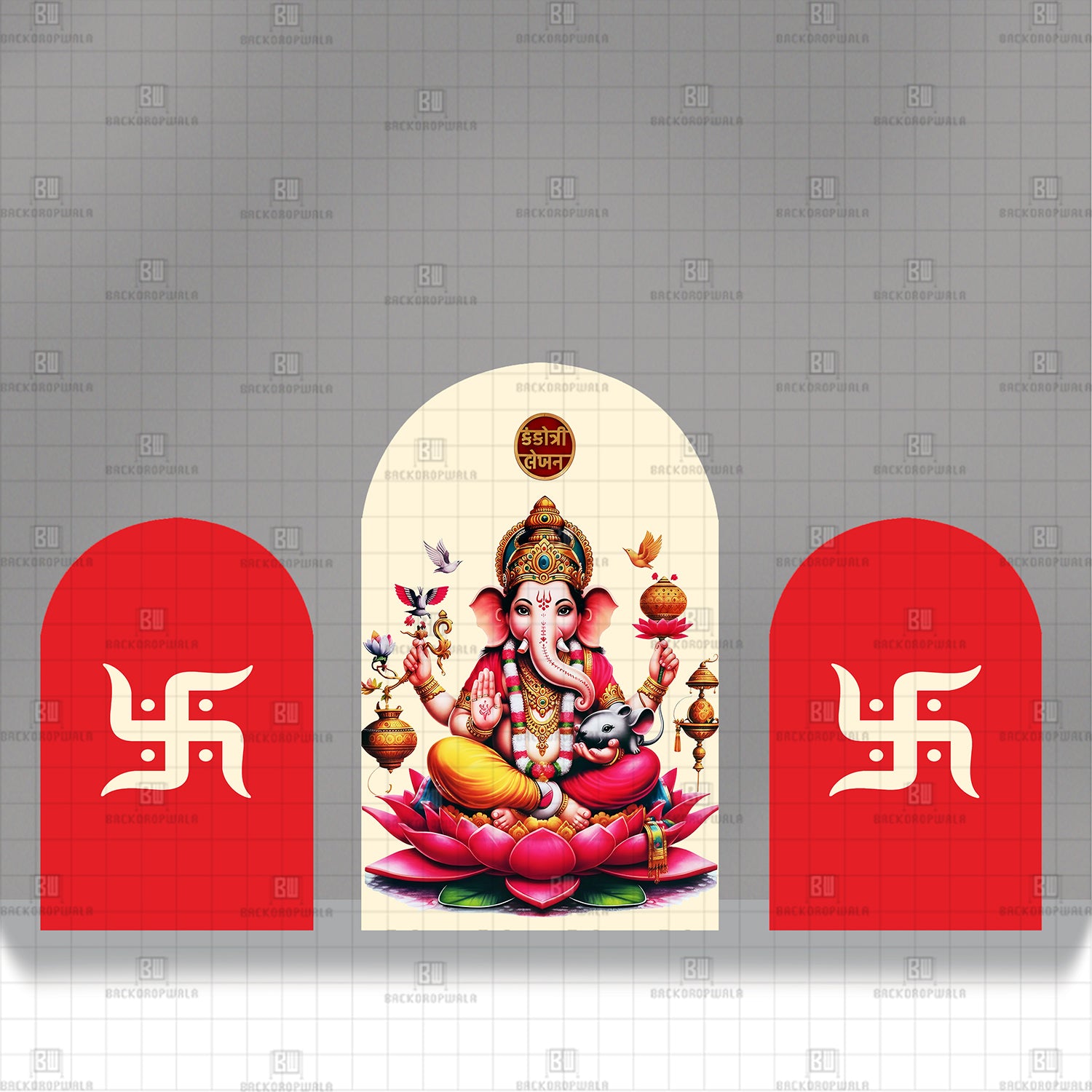 Ganesha Triptych Theme Printed Event Backdrop