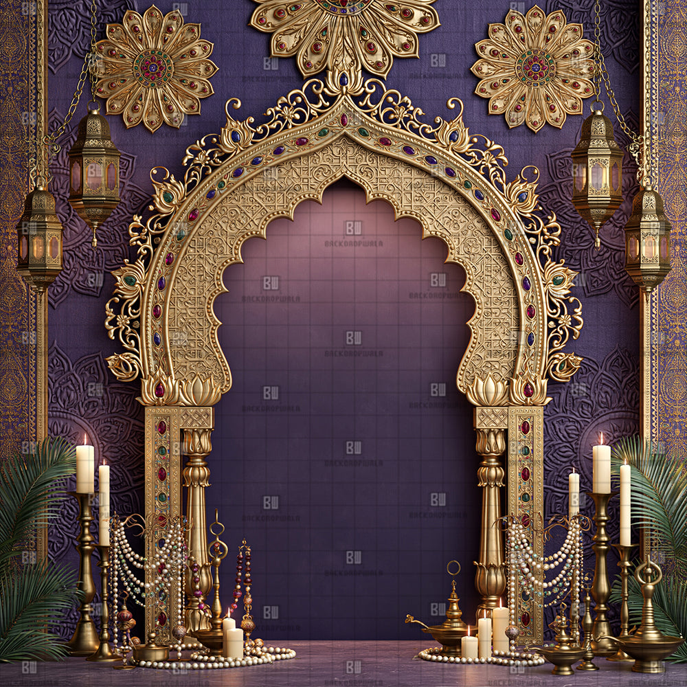 Royal Purple Gemmed Ganesh Decoration Printed Backdrop