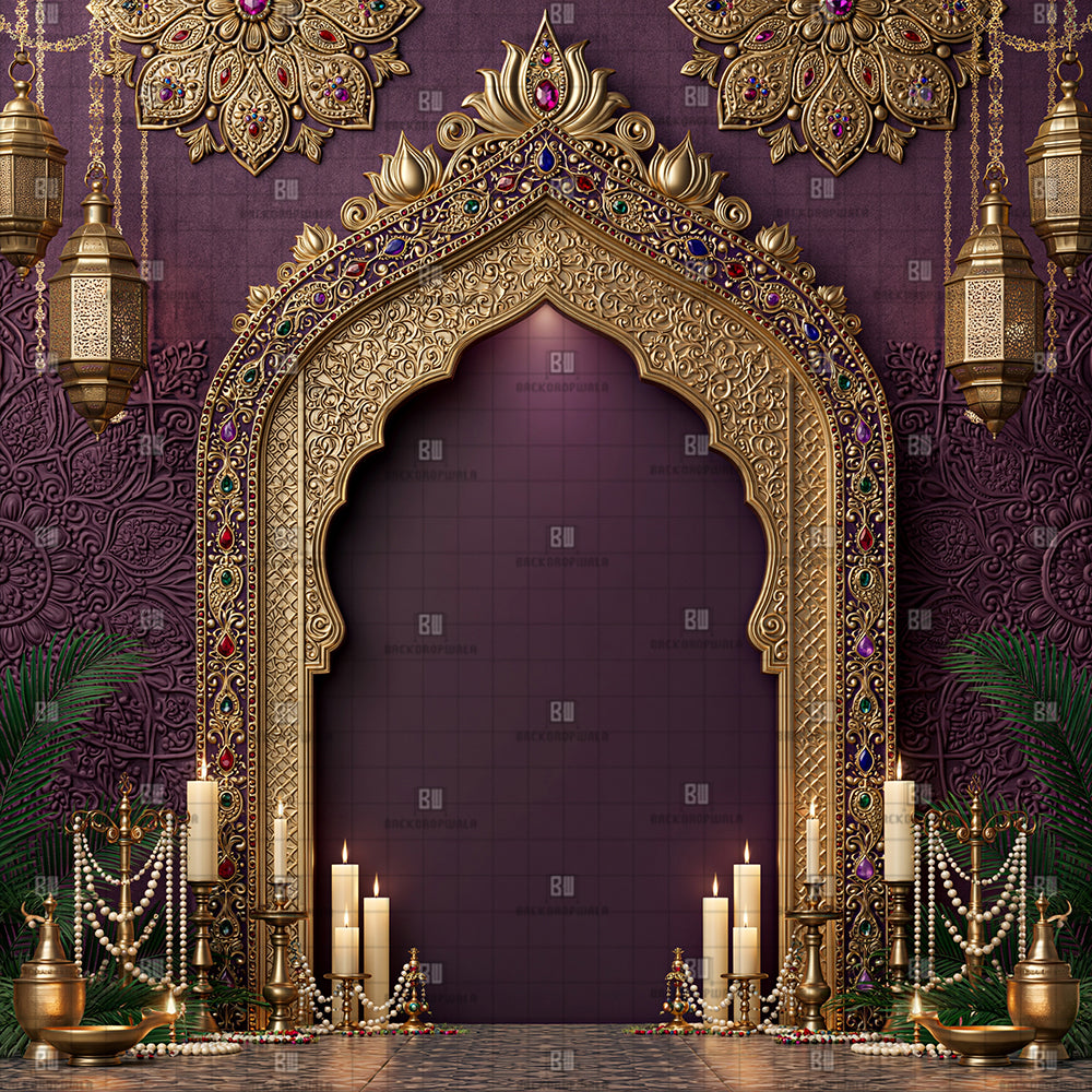 Purple Silk Ganesh Decoration Printed Backdrop