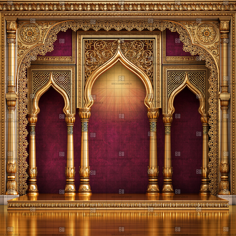 Imperial Gold Pillar Ganesh Decoration Printed Backdrop
