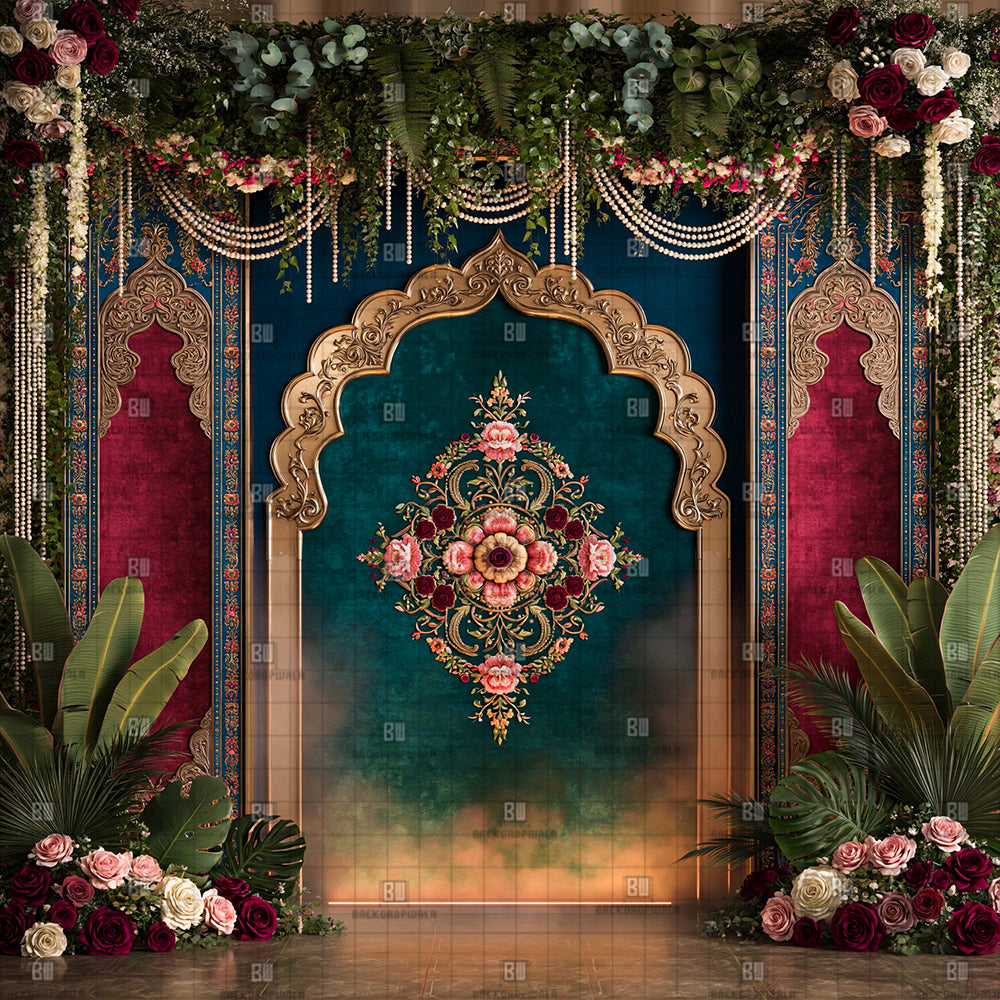 Royal Emerald Ganesh Decoration Printed Backdrop
