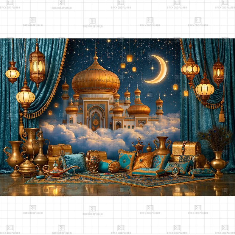 Magical Arabian Nights Crescent Moon Palace Printed Baby Backdrop