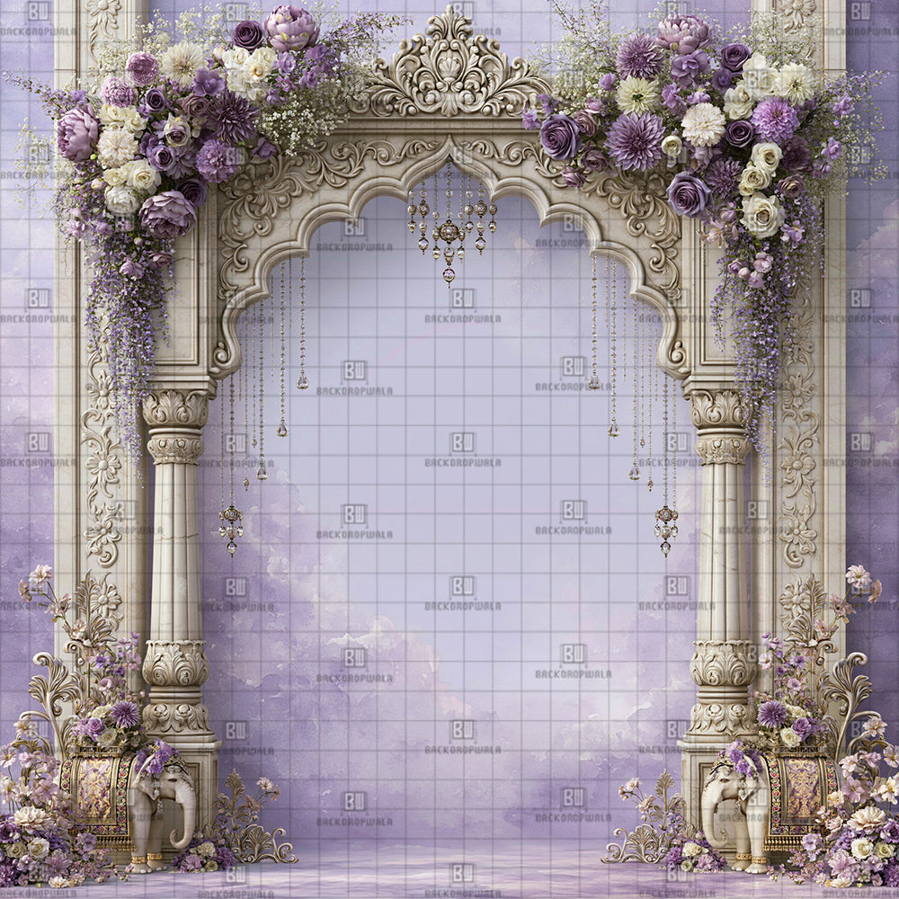 Elegant Lavender Floral Arch Ganesh Decoration Printed Backdrop