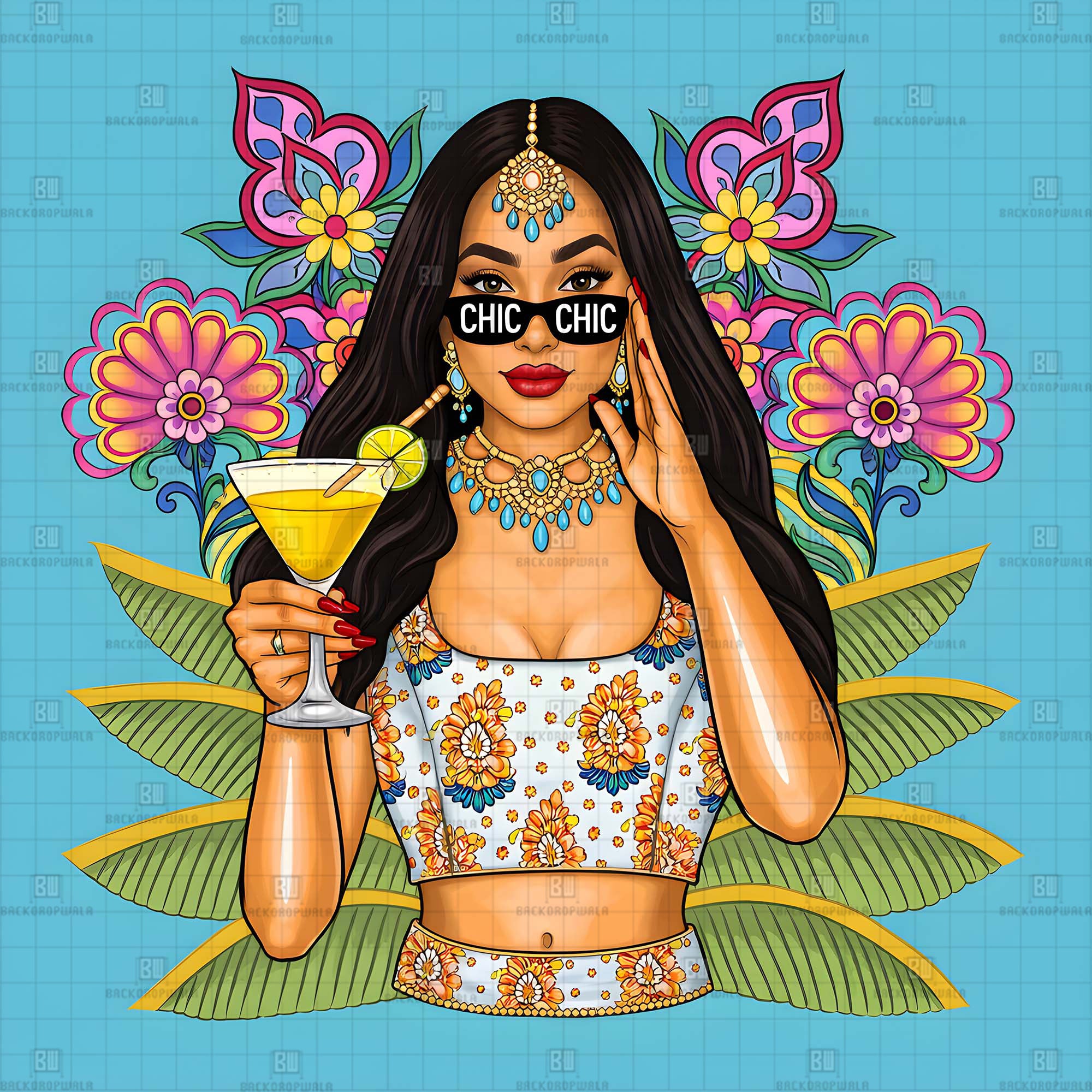 Chic Culture & Cocktails Carnival & Haldi Theme Backdrop