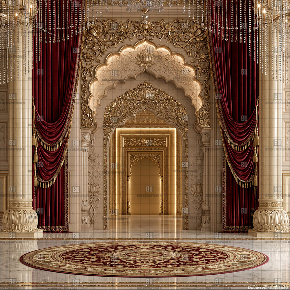 Crystal Chandelier Ganesh Decoration Printed Backdrop