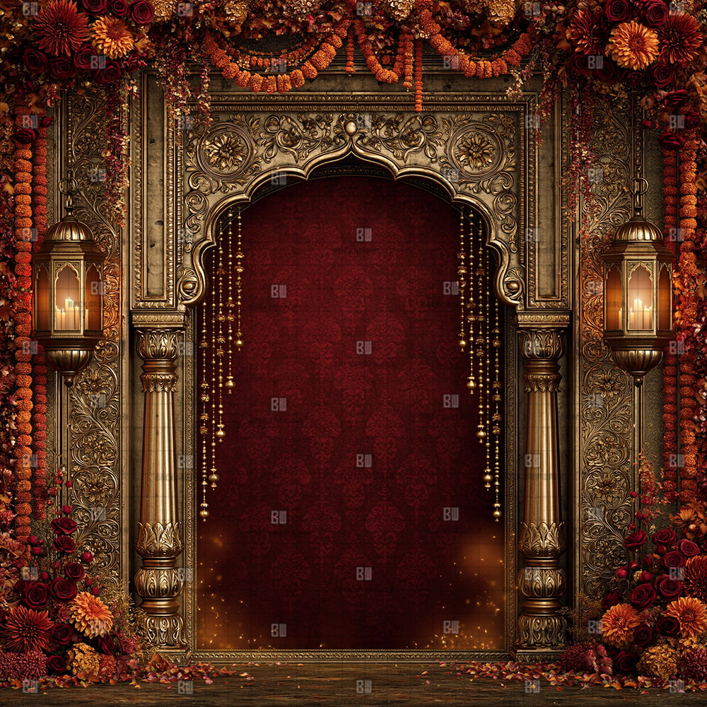 Opulent Royal Banquet Ganesh Decoration Printed Backdrop