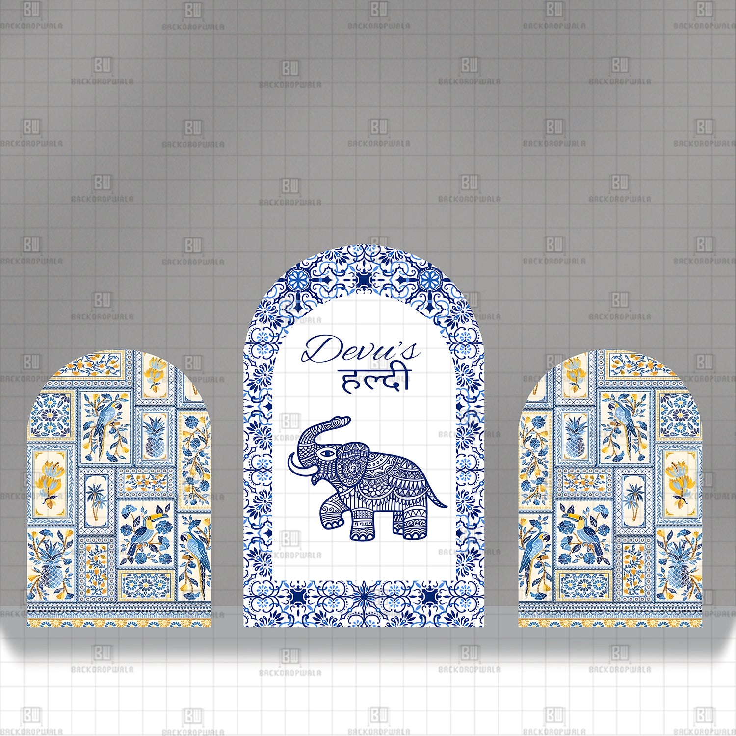 Blue Haldi Theme Printed Event Backdrop