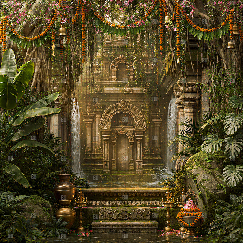 Mystic Jungle Shrine Outdoor Ganesh Decoration Printed Backdrop