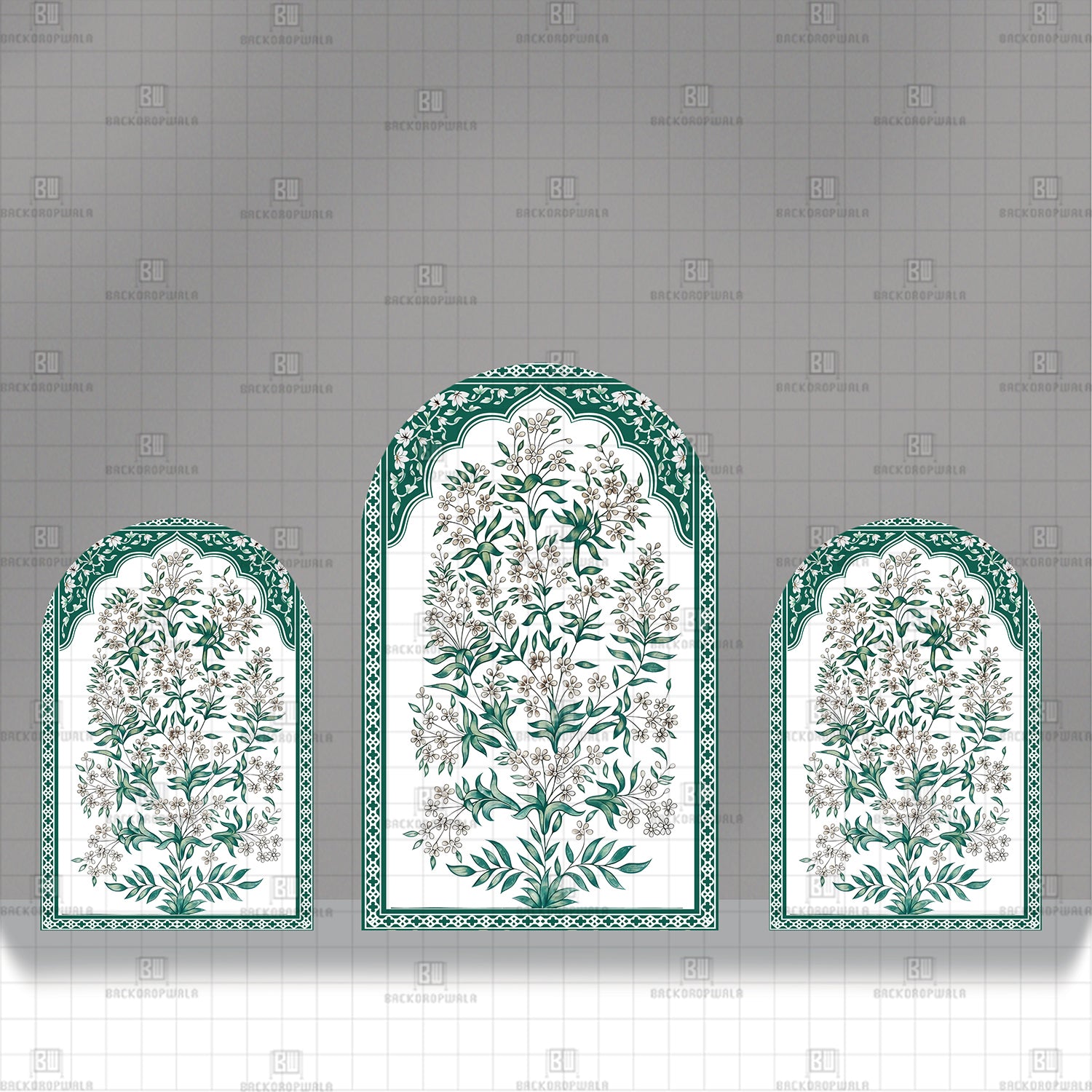 Traditional Green Floral Triptych Theme Printed Event Backdrop