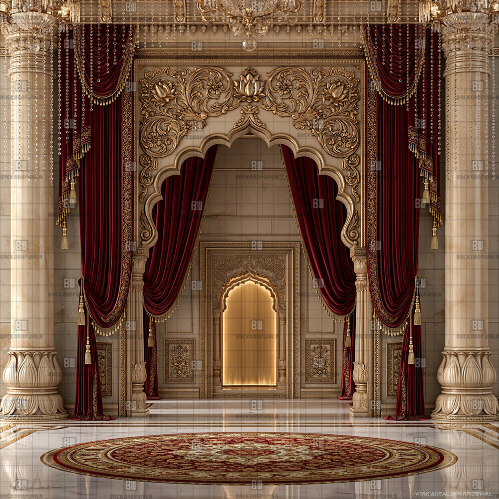 Crystal Chandelier Palace Ganesh Decoration Printed Backdrop