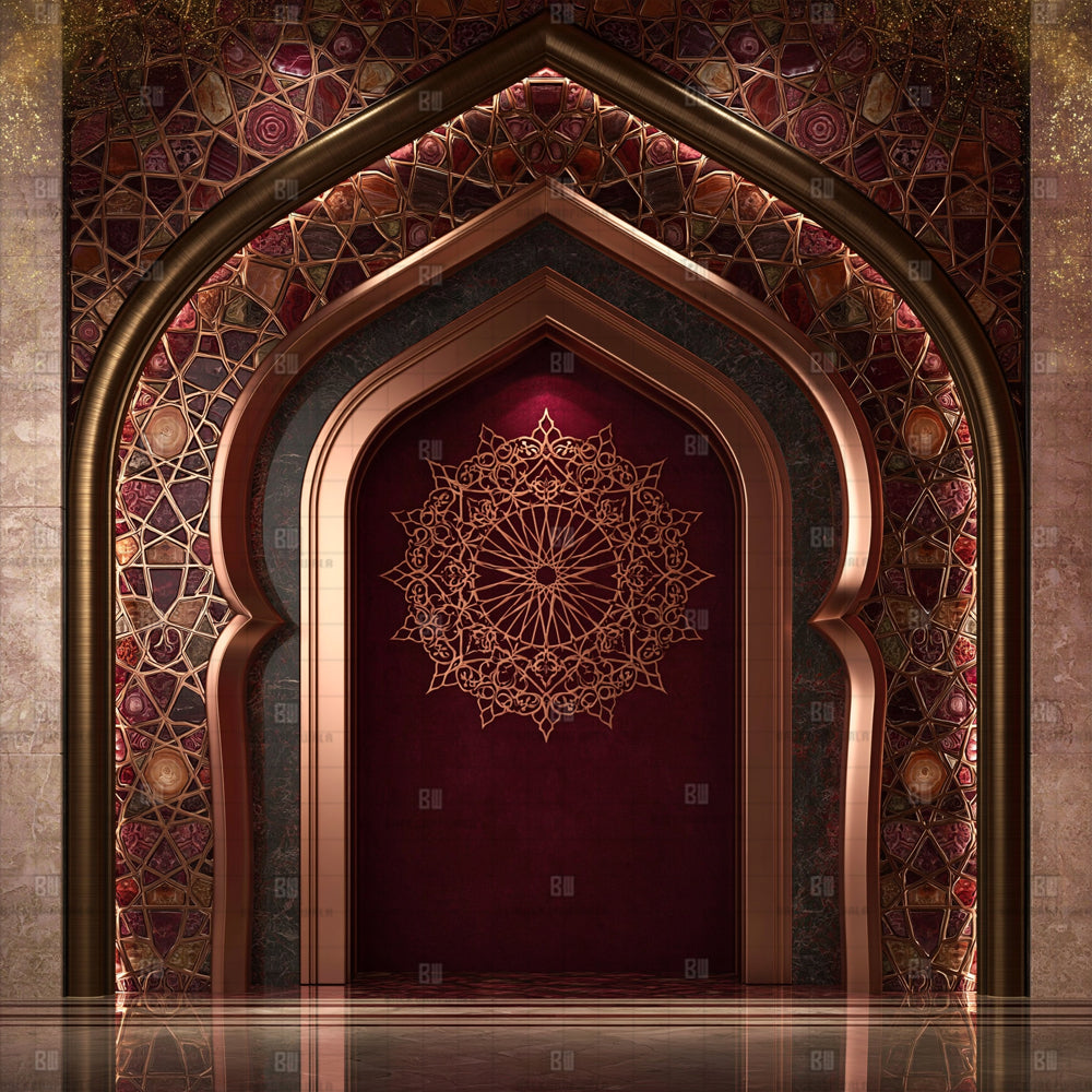 Royal Bronze Mihrab Ganesh Decoration Printed Backdrop
