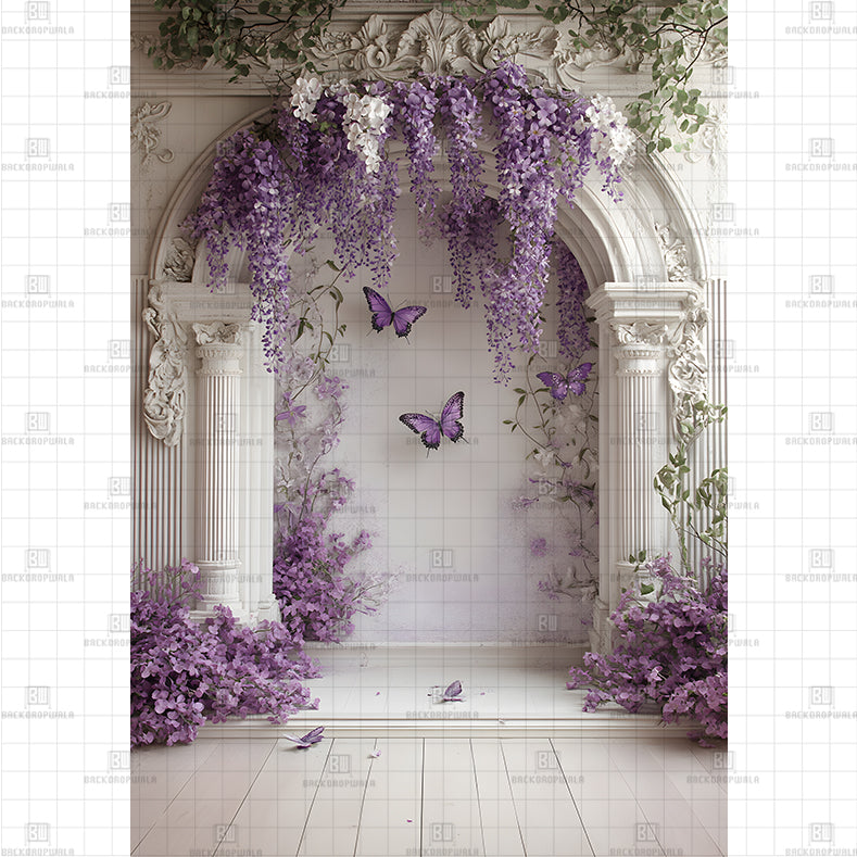 Lavender Butterfly Archway Backdrop Printed Maternity Backdrop
