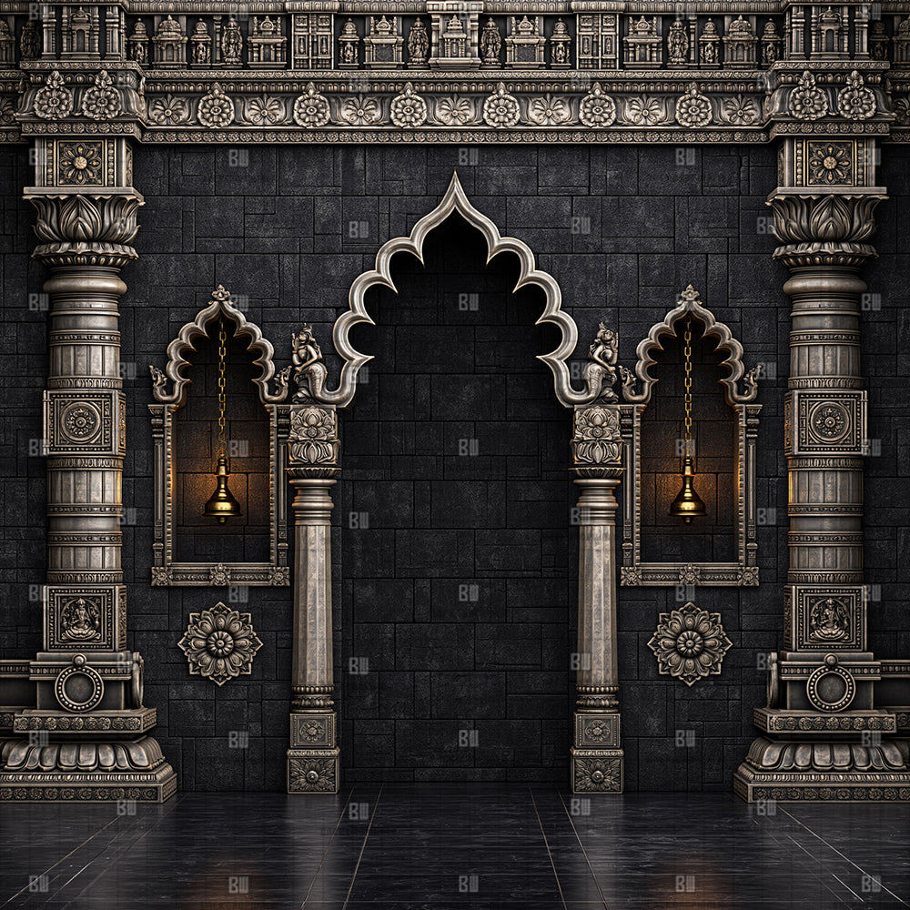 Grand Carved Slate Ganesh Decoration Printed Backdrop