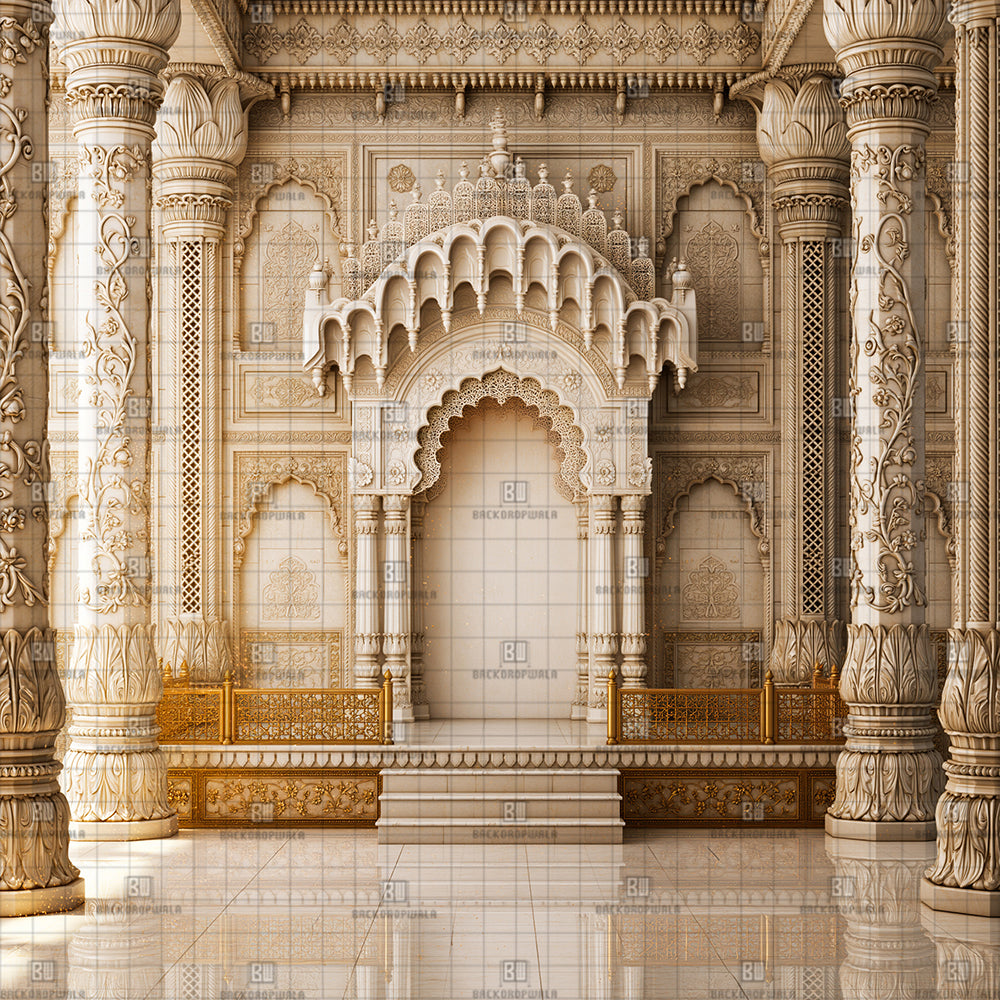 Imperial White Palace Ganesh Decoration Printed Backdrop