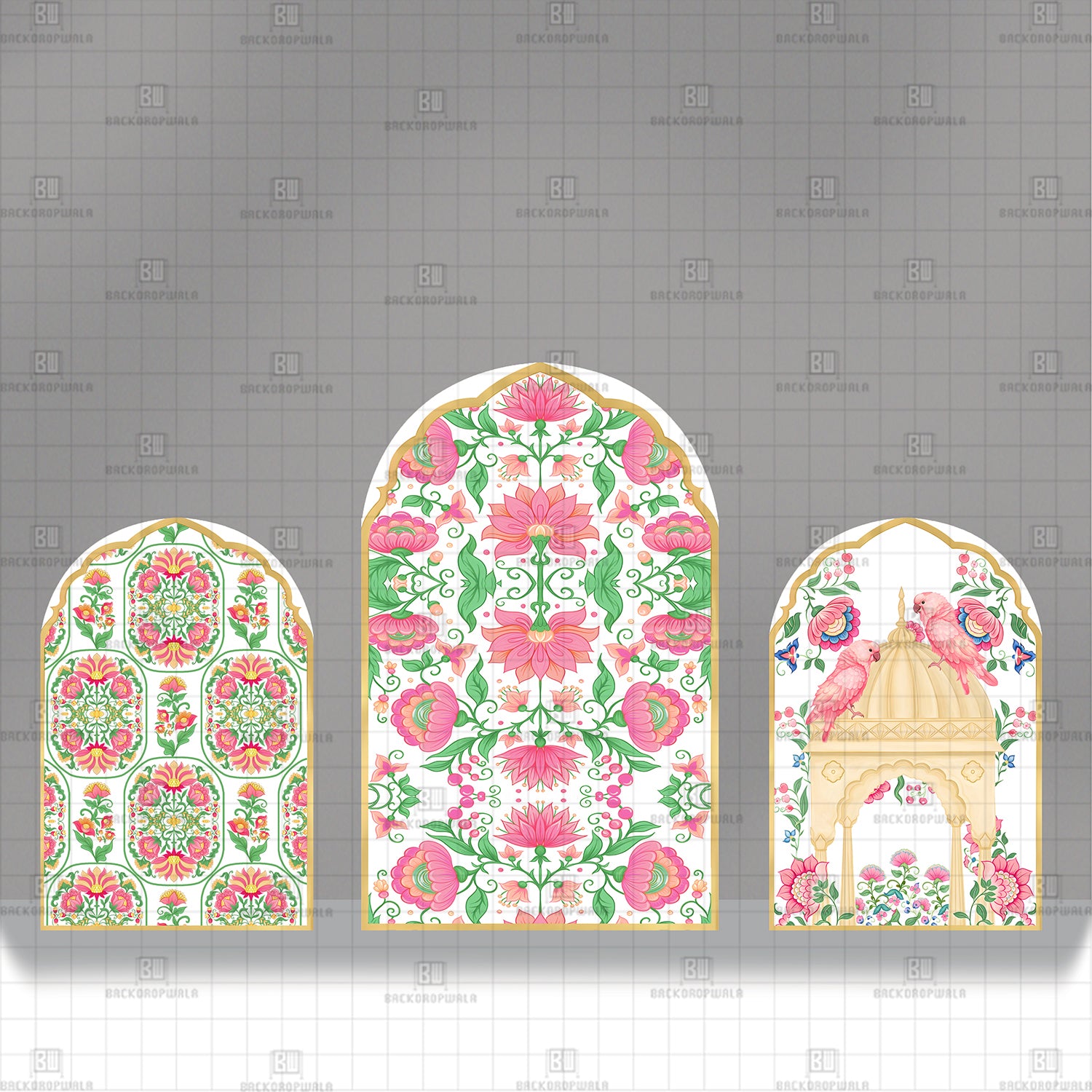 Pink Lotus & Parakeet Theme Printed Event Backdrop