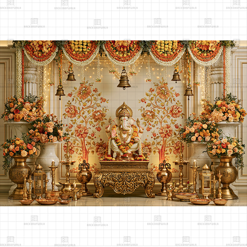 Royal Ganesh Scene Printed Baby Backdrop