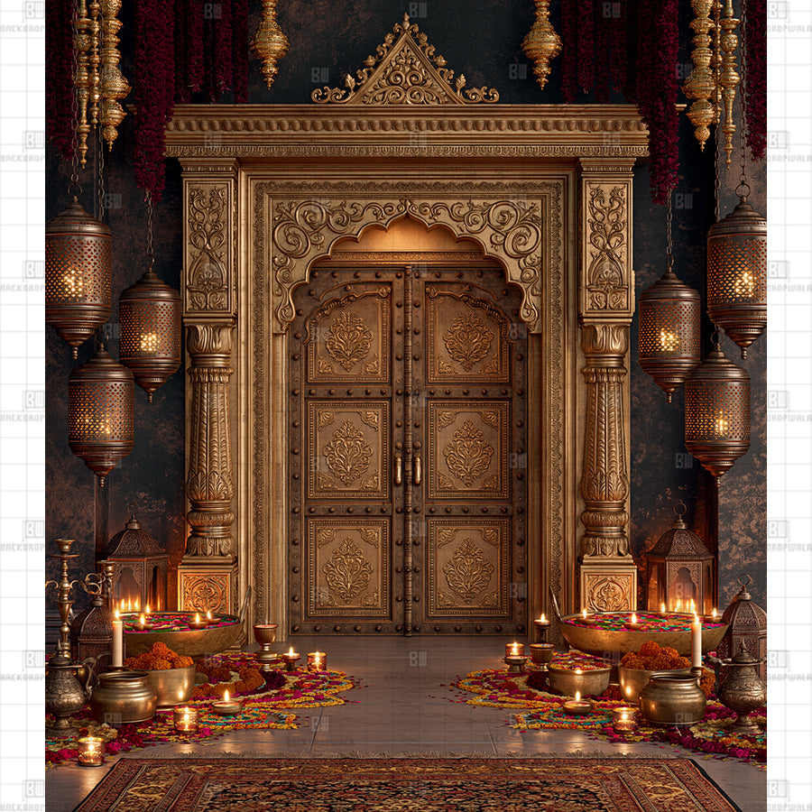 The Golden Haveli Gate Printed Diwali Decoration Backdrop