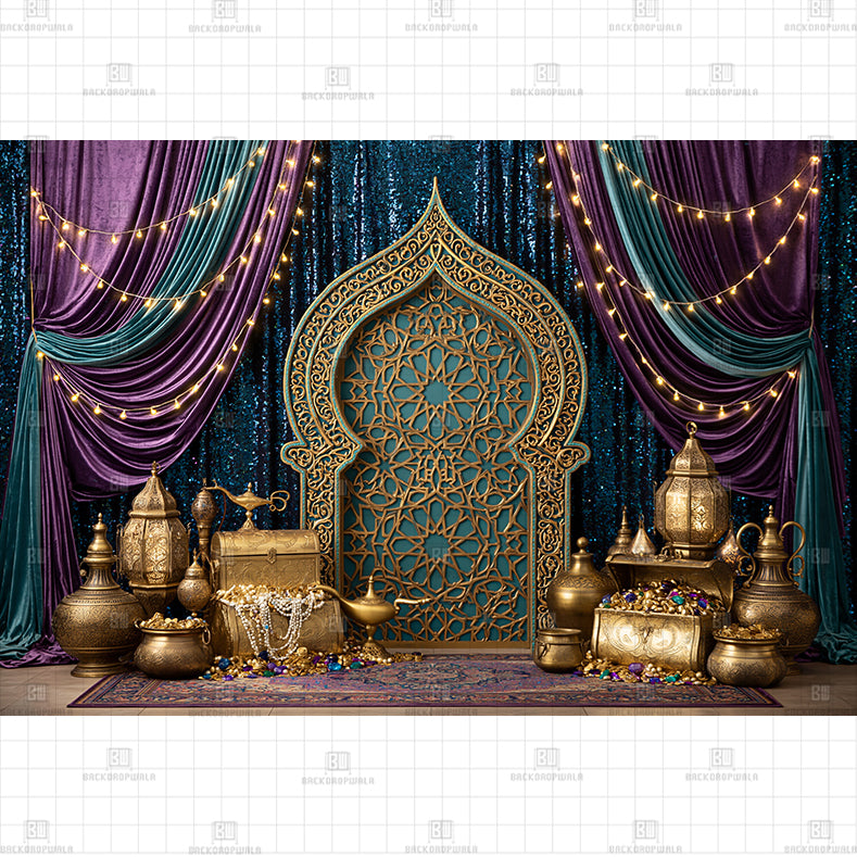 Royal Teal and Purple Moroccan Palace Printed Baby Backdrop