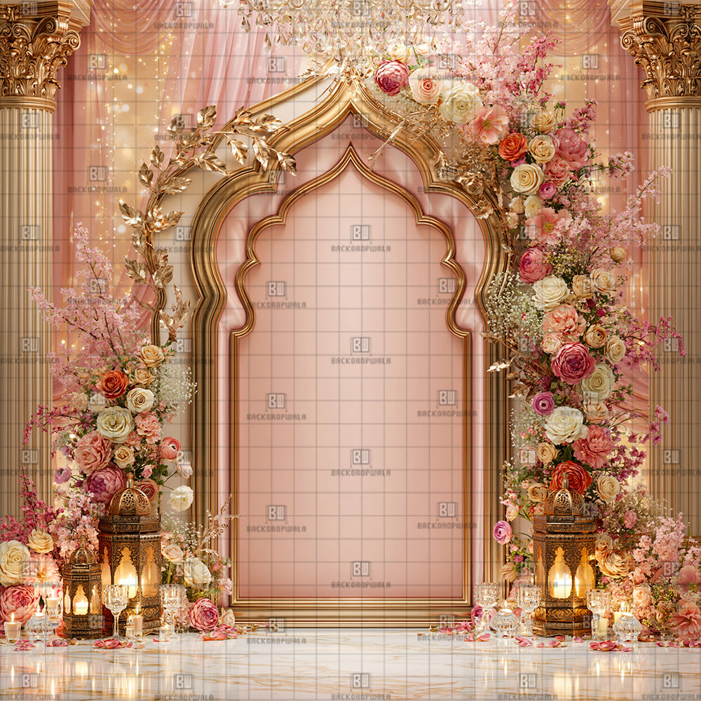 Blush Pink Ganesh Decoration Printed Backdrop