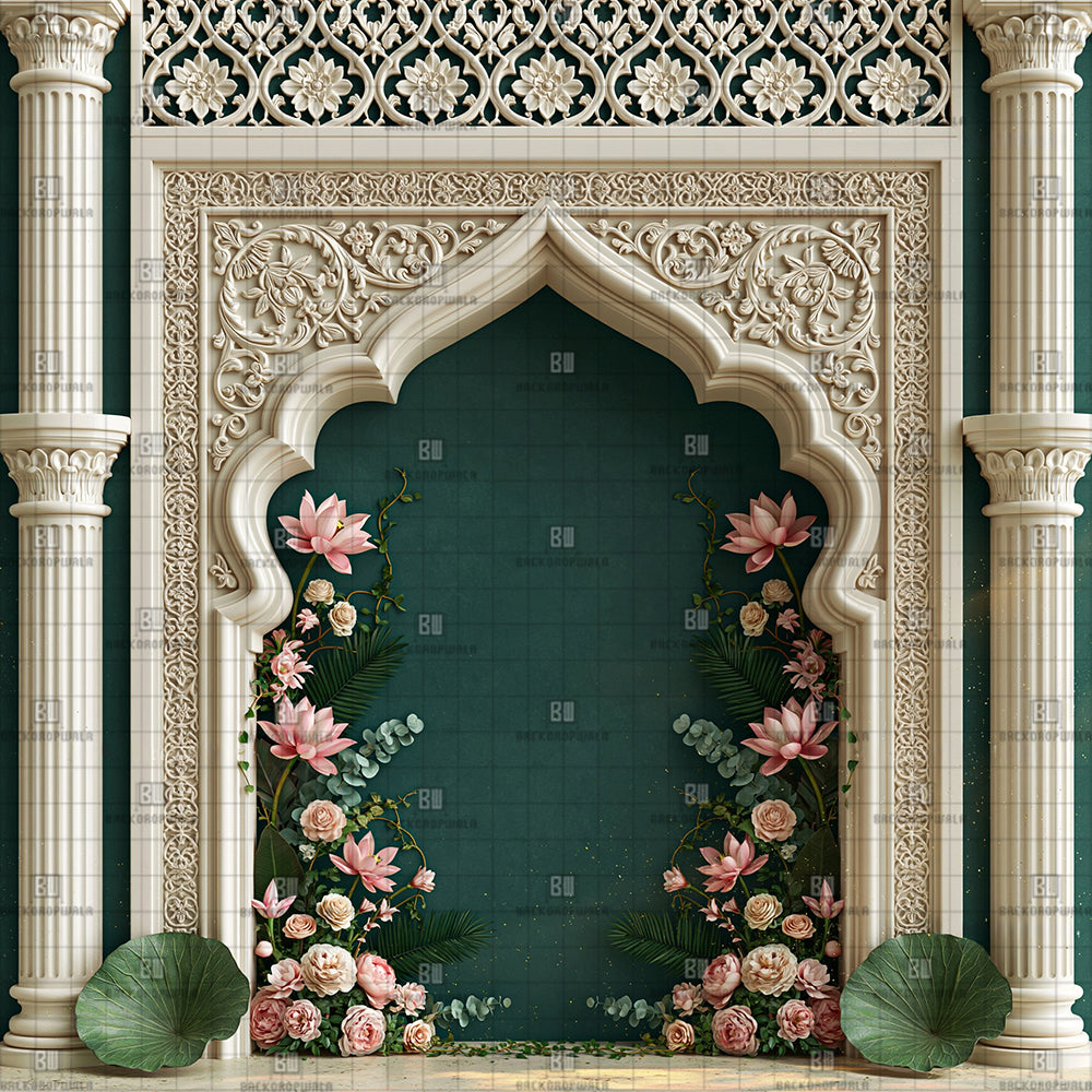 Ethereal Cream Stone Ganesh Decoration Printed Backdrop