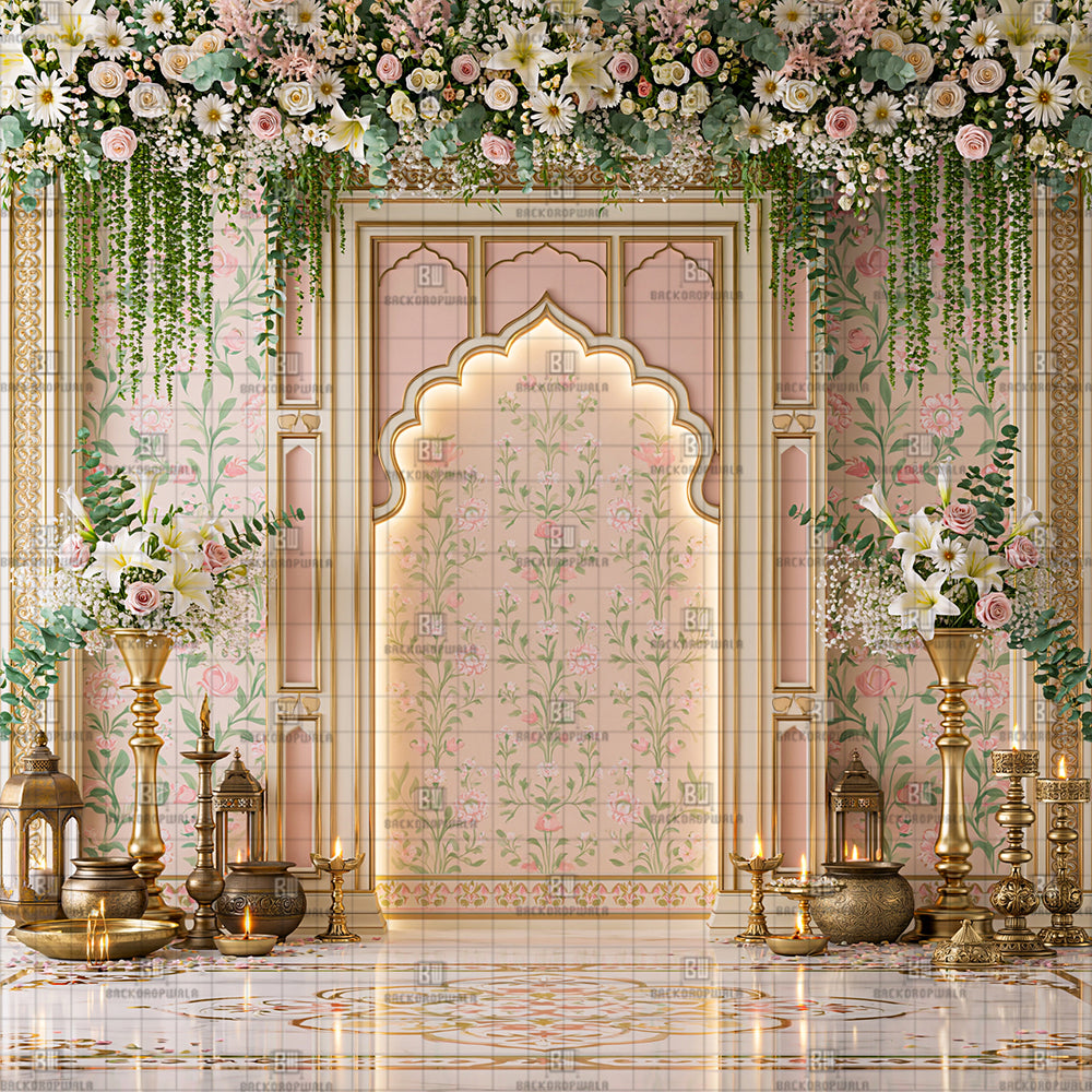 Royal Blush Archway Ganesh Decoration Printed Backdrop