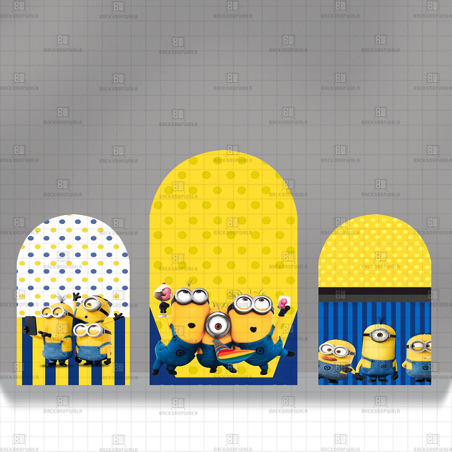 Minion Mayhem Arch Trio Theme Printed Event Backdrop