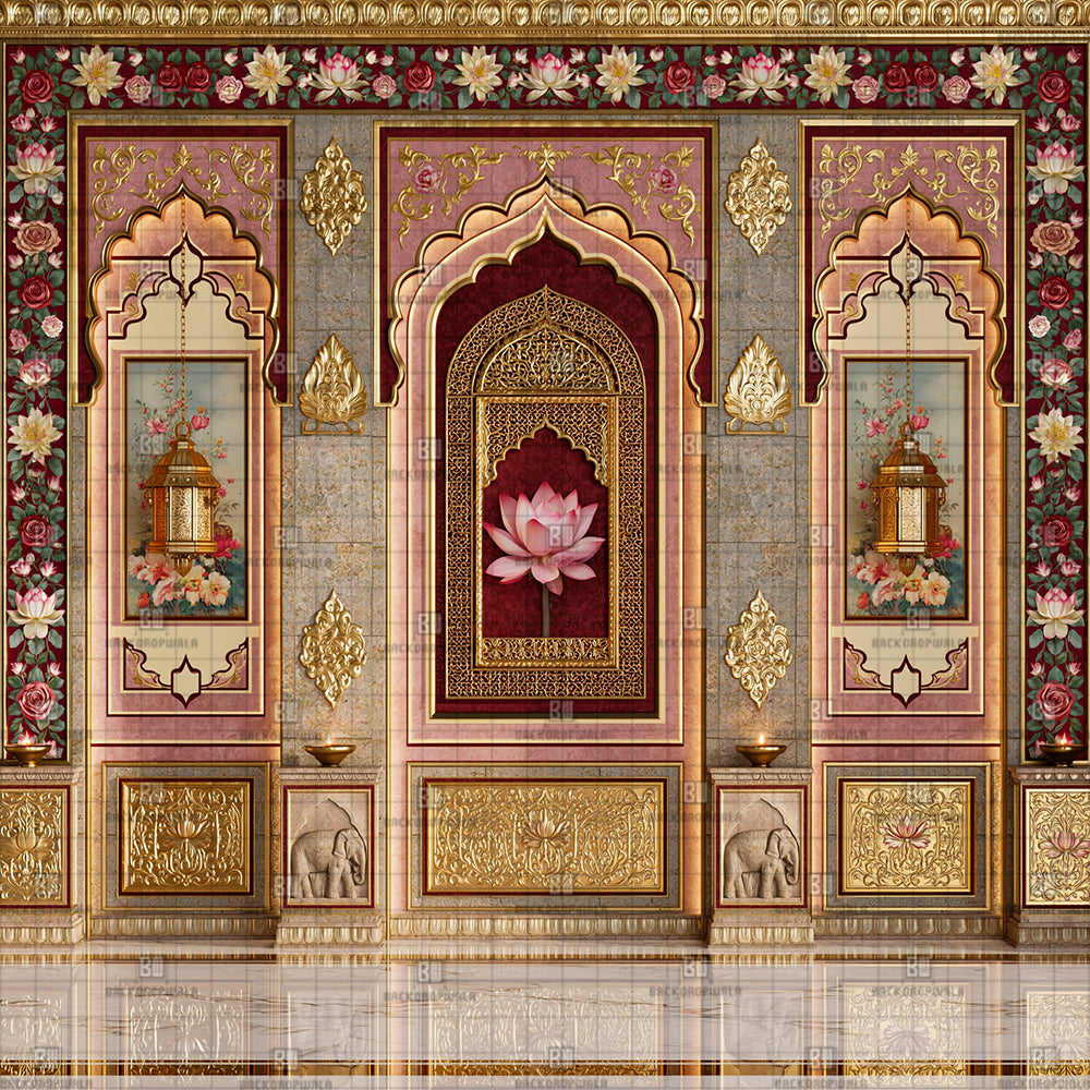 Luminous Lotus Ganesh Decoration Printed Backdrop