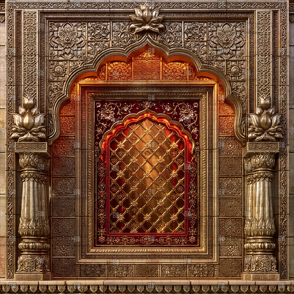 Traditional Crimson Ganesh Decoration Printed Backdrop