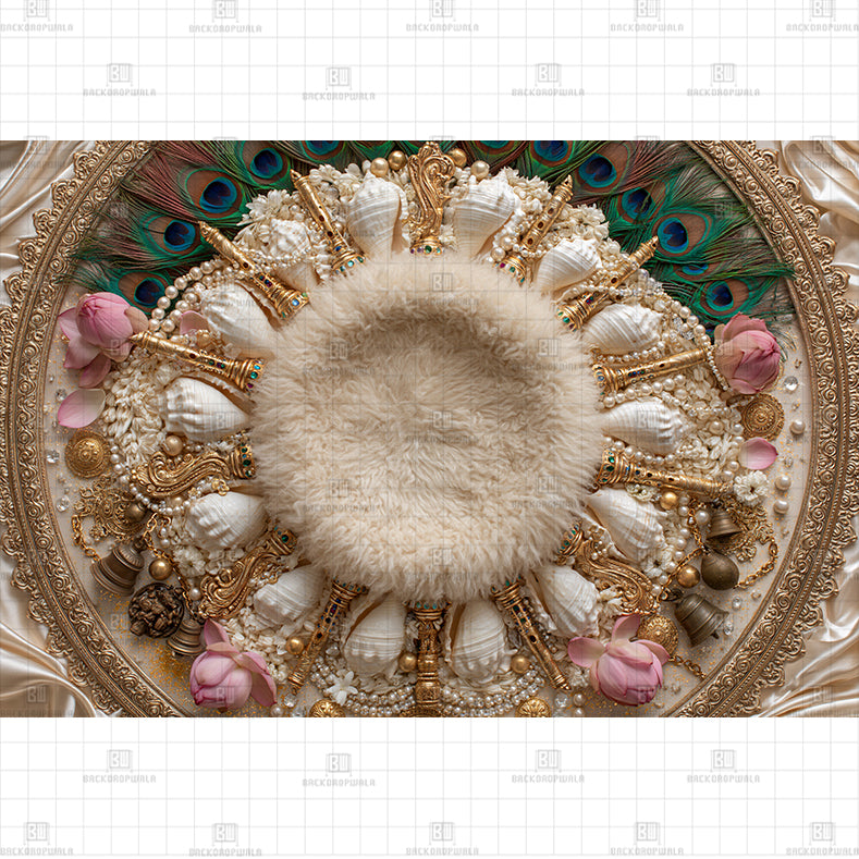 Royal Shankh & Lotus Theme Born Baby Backdrop