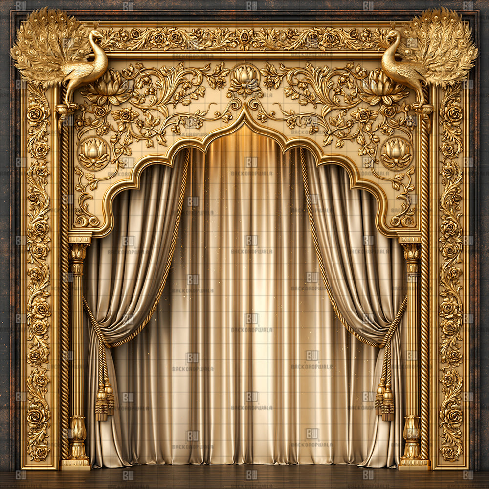 Royal Baroque Stage Ganesh Decoration Printed Backdrop