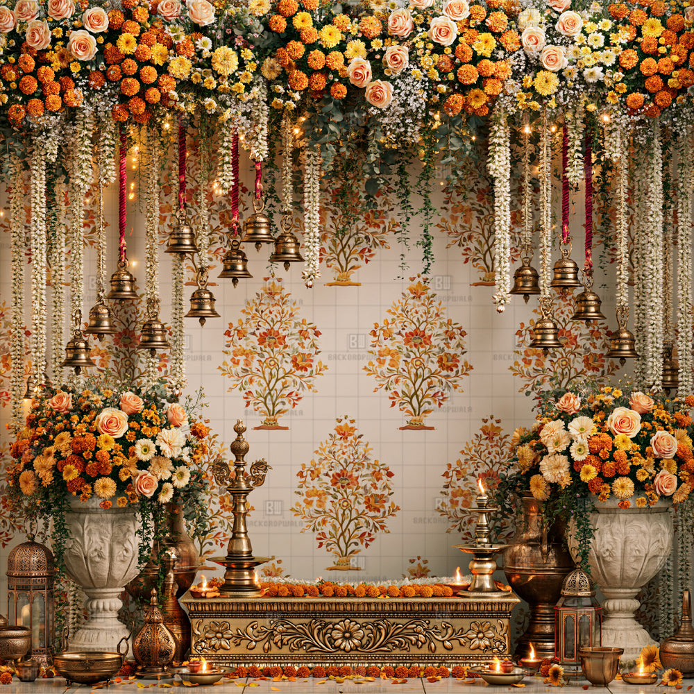 Palace Garden Alcove Ganesh Decoration Printed Backdrop