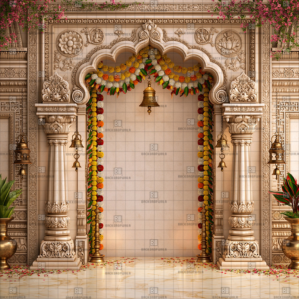 Festive Divine Gateway Ganesh Decoration Printed Backdrop