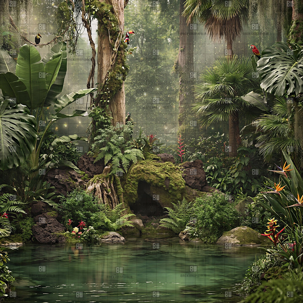 Enchanted Toucan Lagoon Ganesh Decoration Printed Backdrop