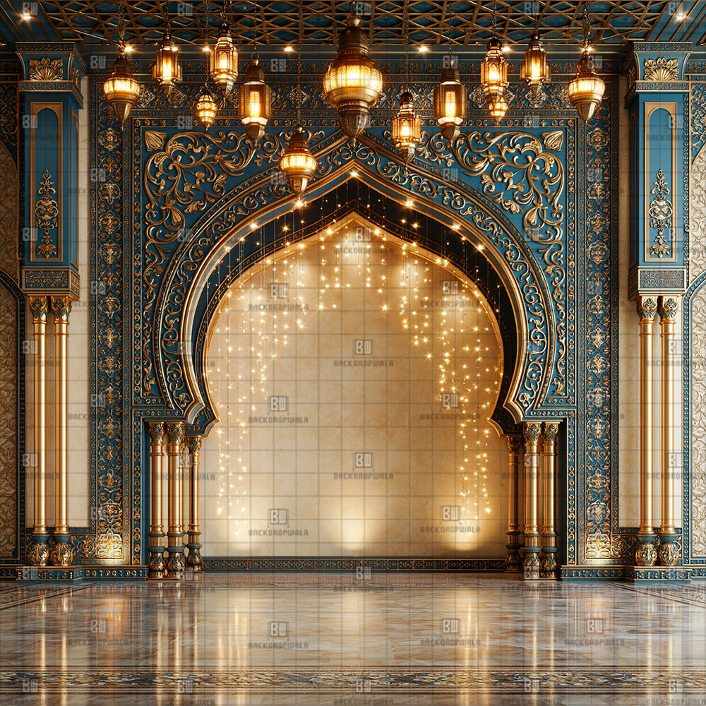 Imperial Arabian Night Pavilion Ganesh Decoration Printed Backdrop