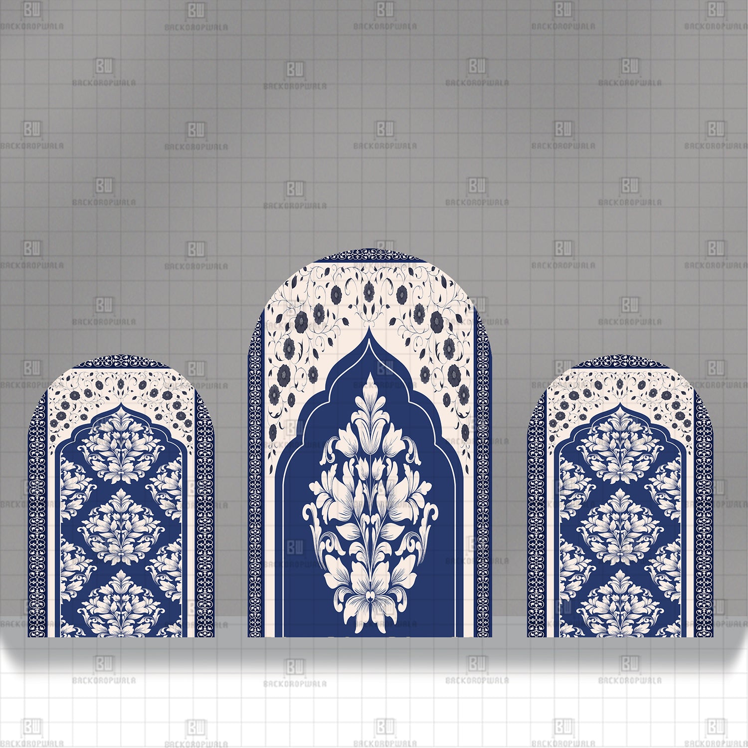 Cobalt Damask Elegance Theme Printed Event Backdrop