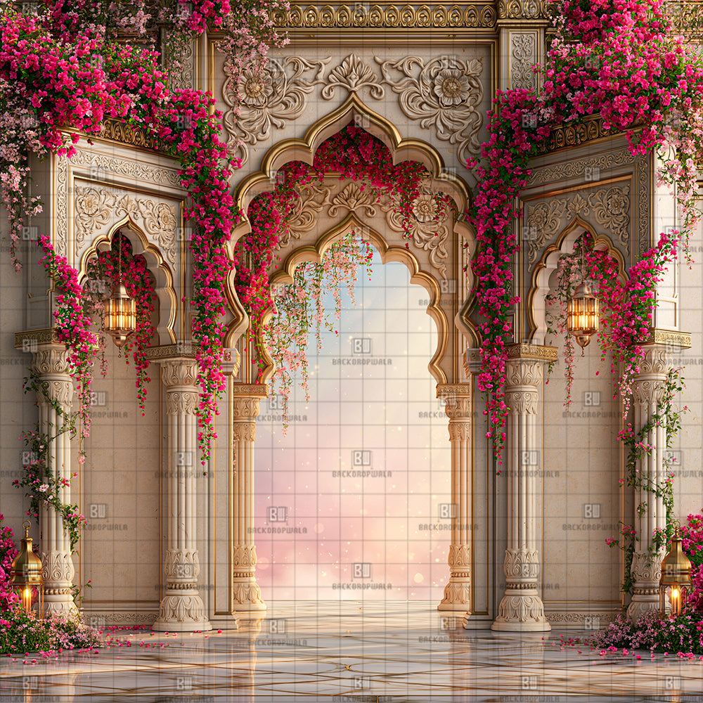 Serenade of Cascading Blooms Ganesh Decoration Printed Backdrop
