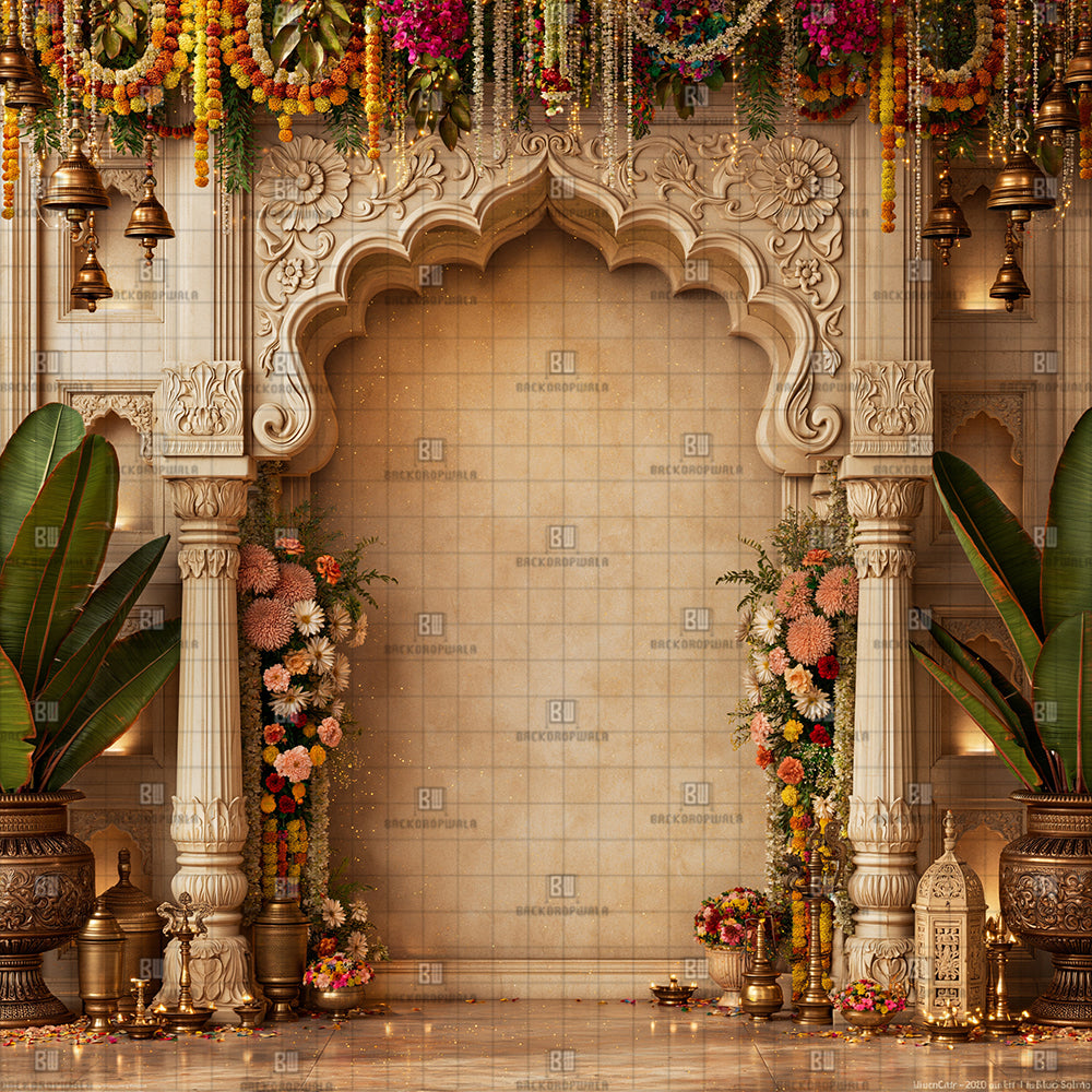 Celebration Garden Shrine Ganesh Decoration Printed Backdrop
