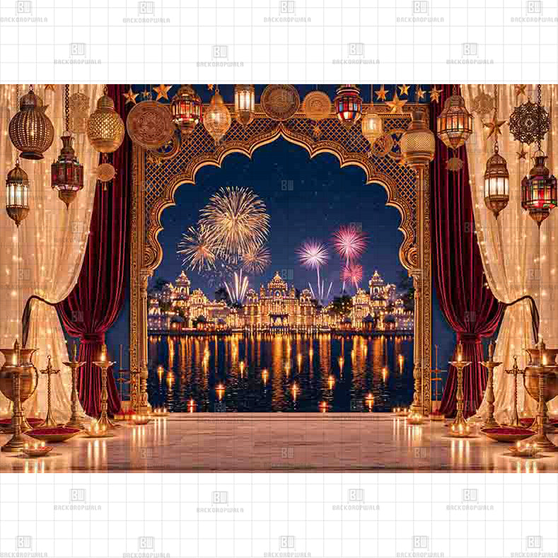 Udaipur Lake Palace Celebration Printed Diwali Baby Backdrop
