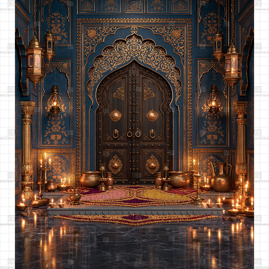 Regal Rajasthani Palace Entrance Printed Diwali Backdrop