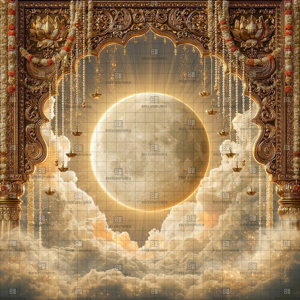 Celestial Moon Arch Ganesh Decoration Printed Backdrop