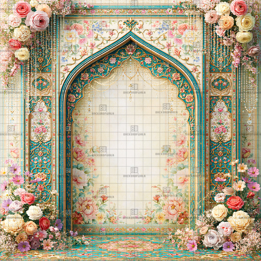 Ethereal Rose & Pearl Ganesh Decoration Printed Backdrop