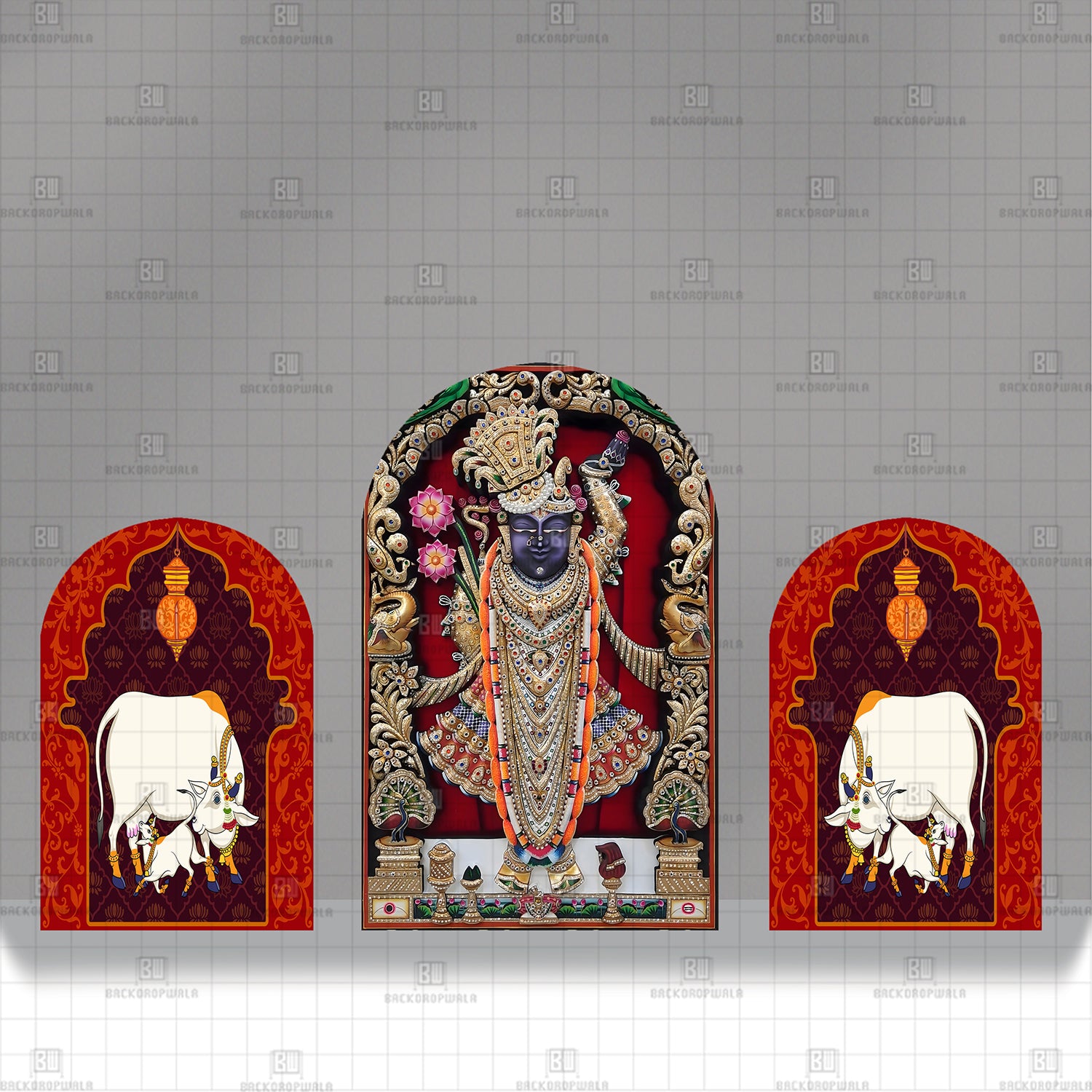 Temple Garden Triptych Theme Printed Event Backdrop