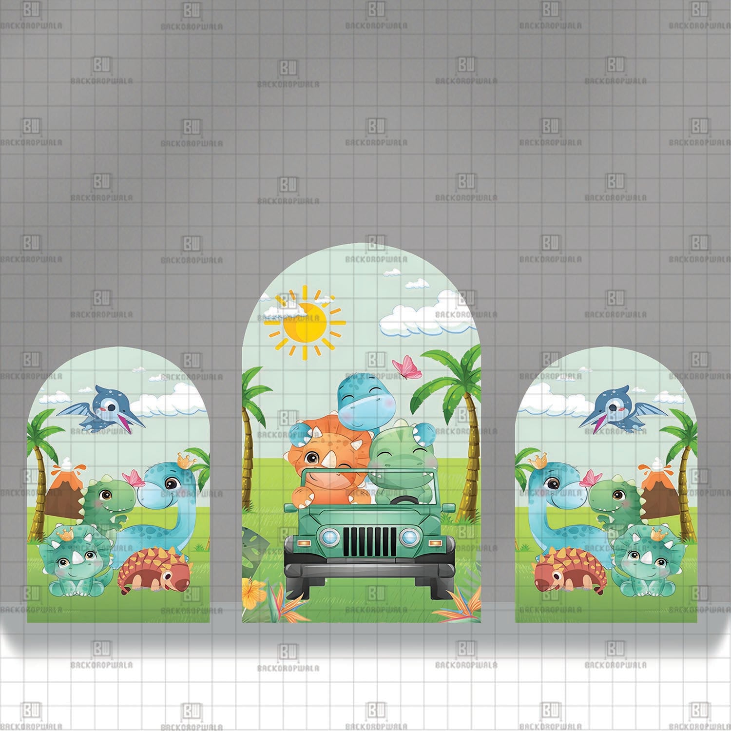 Jurassic Jeep Journey Theme Printed Event Backdrop