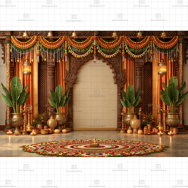 Ganeshan Pooja Printed Baby Backdrop