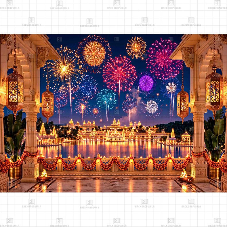 Jal Mahal Night Fireworks Printed Diwali Baby Backdrop