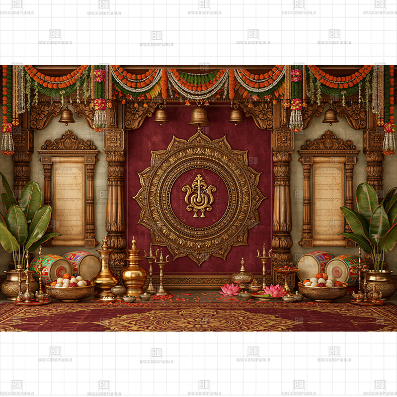 Blue Theme Ganeshan Pooja Printed Baby Backdrop